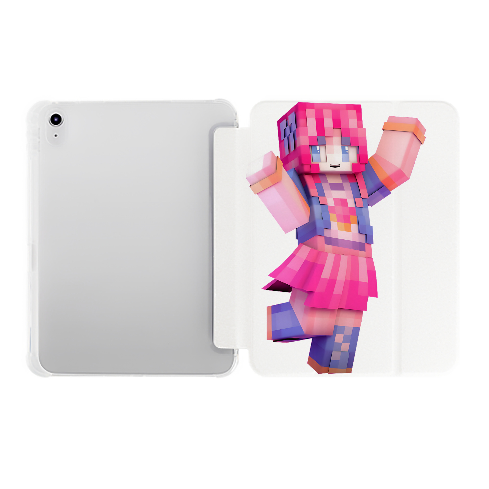 （画像用） マインクラフト ブロックの世界 Minecraft MC Block world IPad ケース ペン収納付き 三つ折りスタンド PUレザー×シリコン 対応機種9.5/10.5/10.9インチ